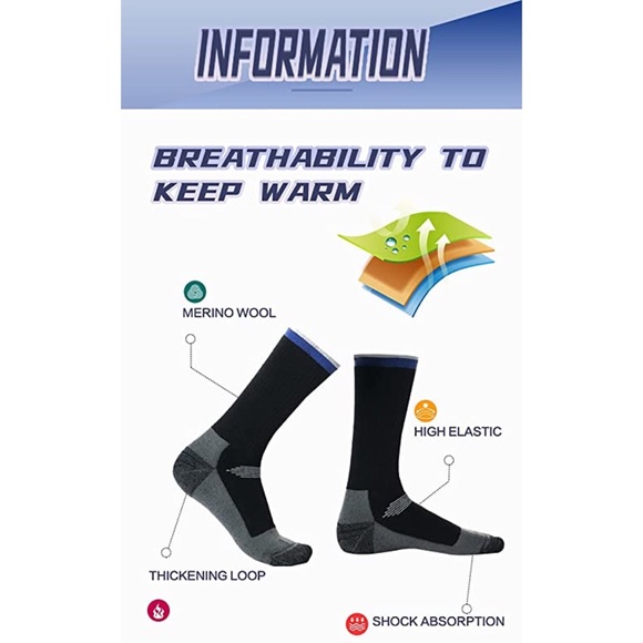 Merino Wool Cushioned Outdoor Hiking, Work, Trekking Socks Unisex Medium - Picture 2 of 5